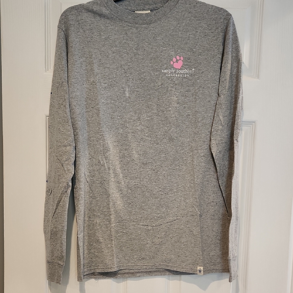 Simply Southern Heather Gray Tee with Pink Logo
